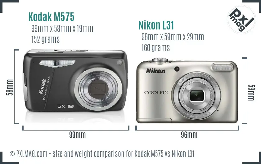 Kodak M575 vs Nikon L31 size comparison