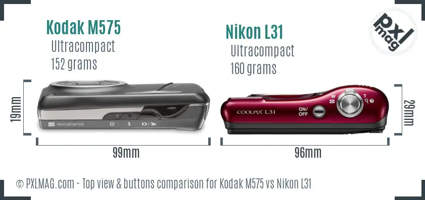 Kodak M575 vs Nikon L31 top view buttons comparison