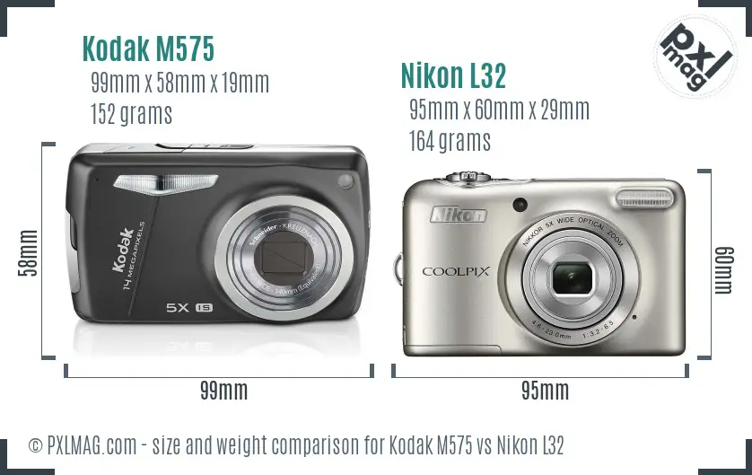 Kodak M575 vs Nikon L32 size comparison