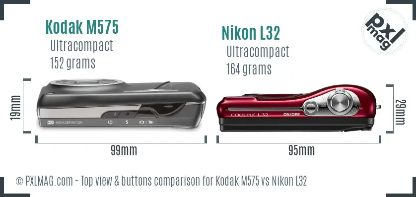 Kodak M575 vs Nikon L32 top view buttons comparison