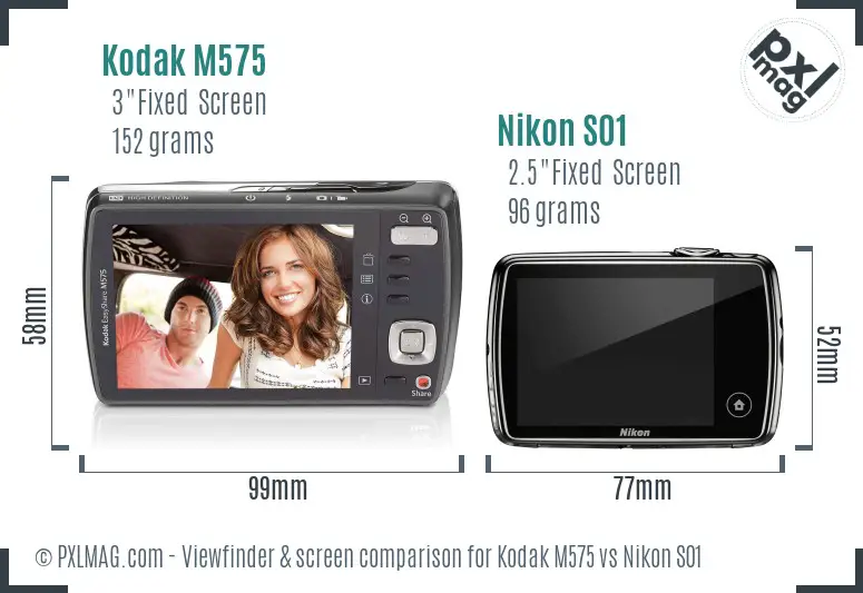 Kodak M575 vs Nikon S01 Screen and Viewfinder comparison