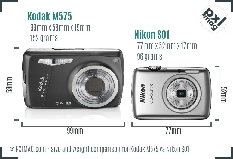 Kodak M575 vs Nikon S01 size comparison