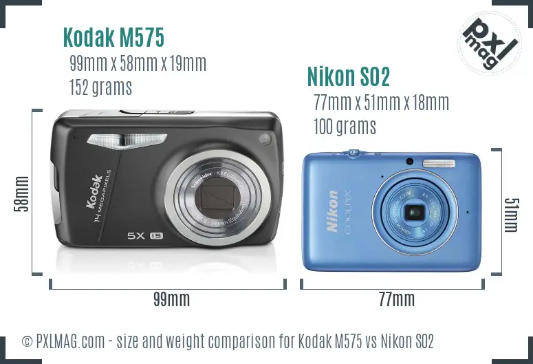 Kodak M575 vs Nikon S02 size comparison