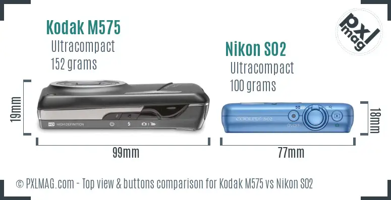 Kodak M575 vs Nikon S02 top view buttons comparison