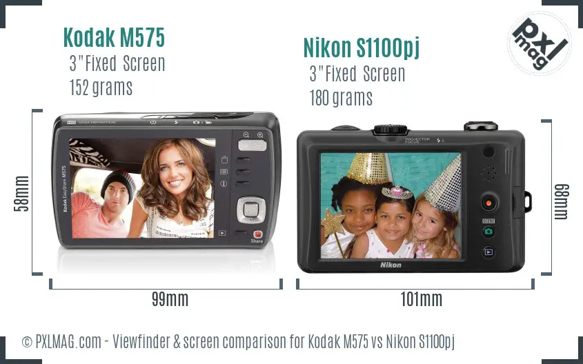 Kodak M575 vs Nikon S1100pj Screen and Viewfinder comparison