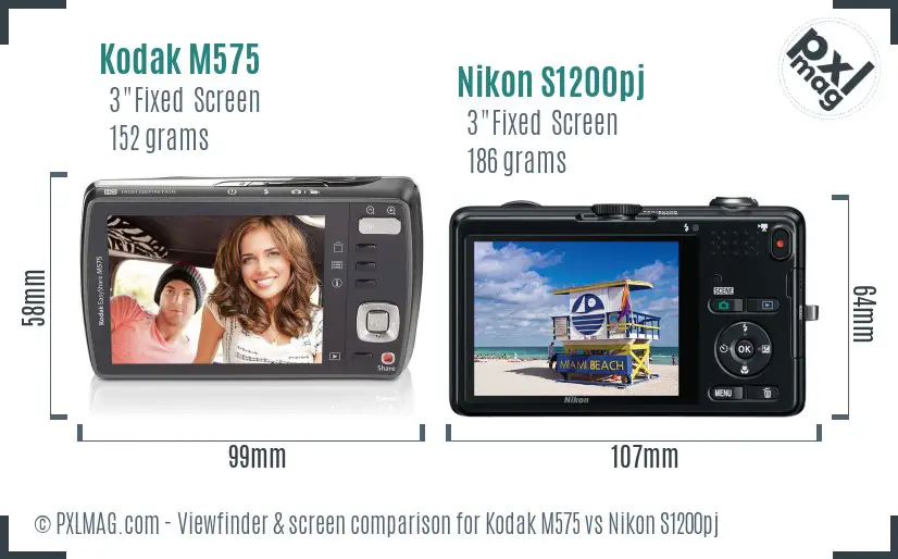 Kodak M575 vs Nikon S1200pj Screen and Viewfinder comparison