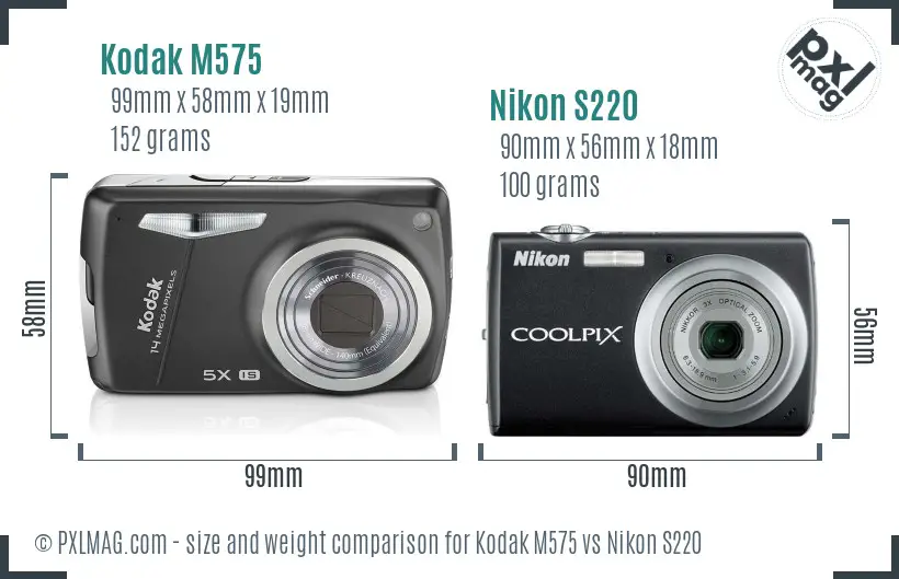 Kodak M575 vs Nikon S220 size comparison
