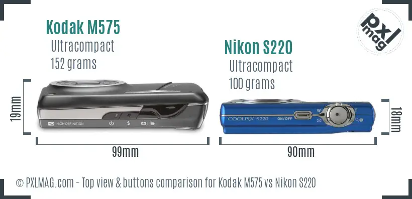 Kodak M575 vs Nikon S220 top view buttons comparison