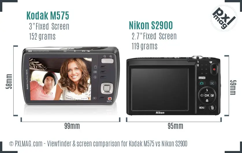 Kodak M575 vs Nikon S2900 Screen and Viewfinder comparison