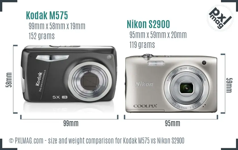 Kodak M575 vs Nikon S2900 size comparison