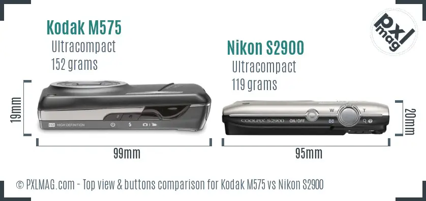 Kodak M575 vs Nikon S2900 top view buttons comparison