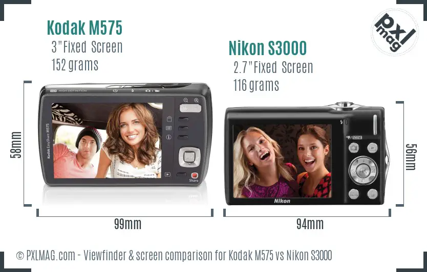 Kodak M575 vs Nikon S3000 Screen and Viewfinder comparison