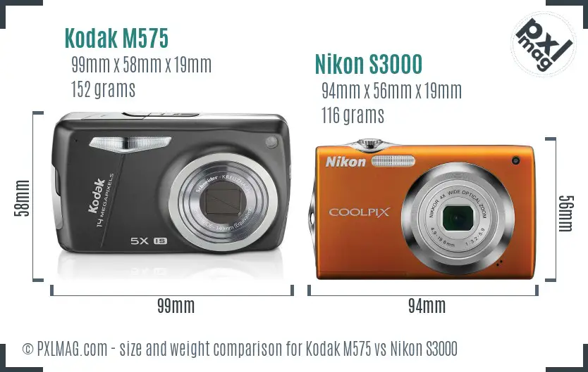 Kodak M575 vs Nikon S3000 size comparison