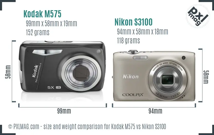 Kodak M575 vs Nikon S3100 size comparison