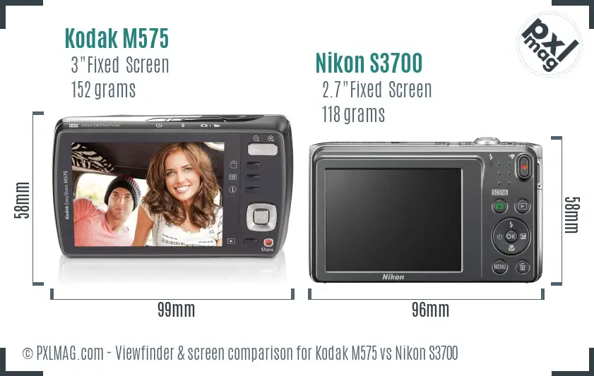 Kodak M575 vs Nikon S3700 Screen and Viewfinder comparison