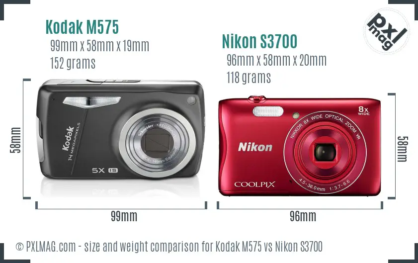 Kodak M575 vs Nikon S3700 size comparison
