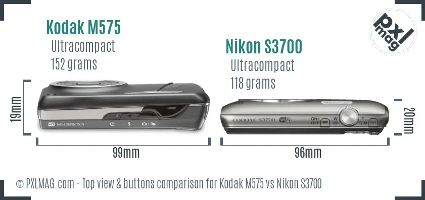 Kodak M575 vs Nikon S3700 top view buttons comparison