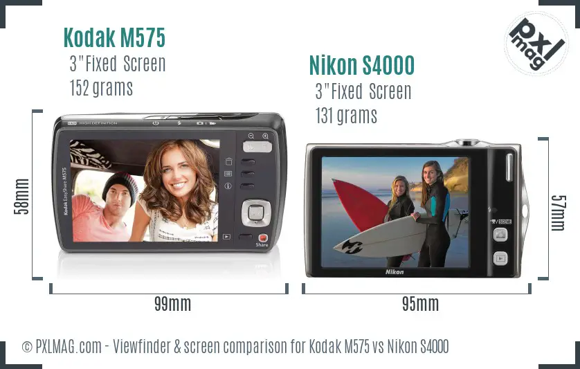Kodak M575 vs Nikon S4000 Screen and Viewfinder comparison