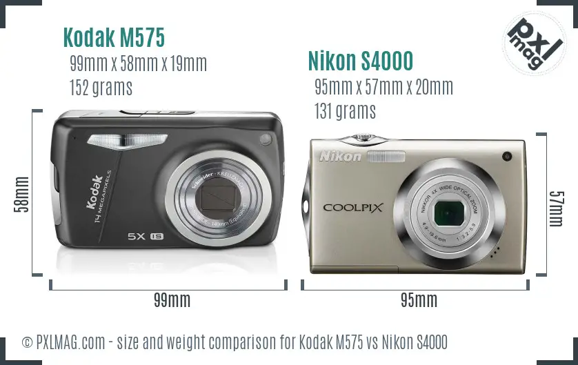 Kodak M575 vs Nikon S4000 size comparison