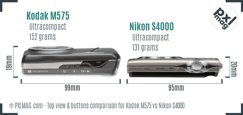 Kodak M575 vs Nikon S4000 top view buttons comparison