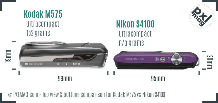 Kodak M575 vs Nikon S4100 top view buttons comparison Kodak M575 vs Nikon S4100 top view buttons comparison