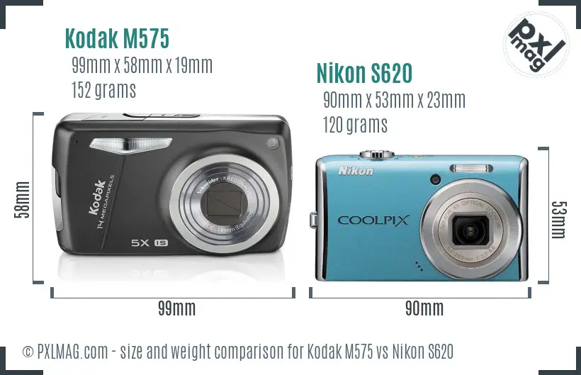 Kodak M575 vs Nikon S620 size comparison