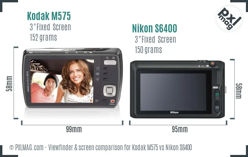 Kodak M575 vs Nikon S6400 Screen and Viewfinder comparison