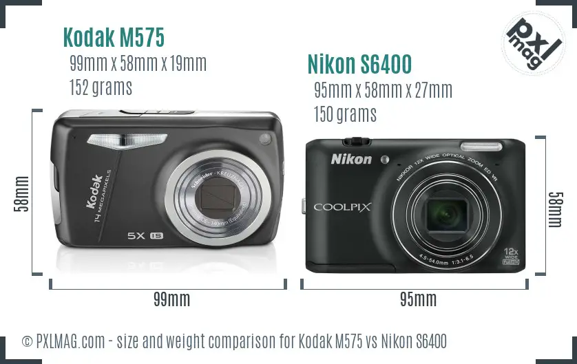 Kodak M575 vs Nikon S6400 size comparison