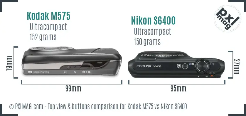 Kodak M575 vs Nikon S6400 top view buttons comparison