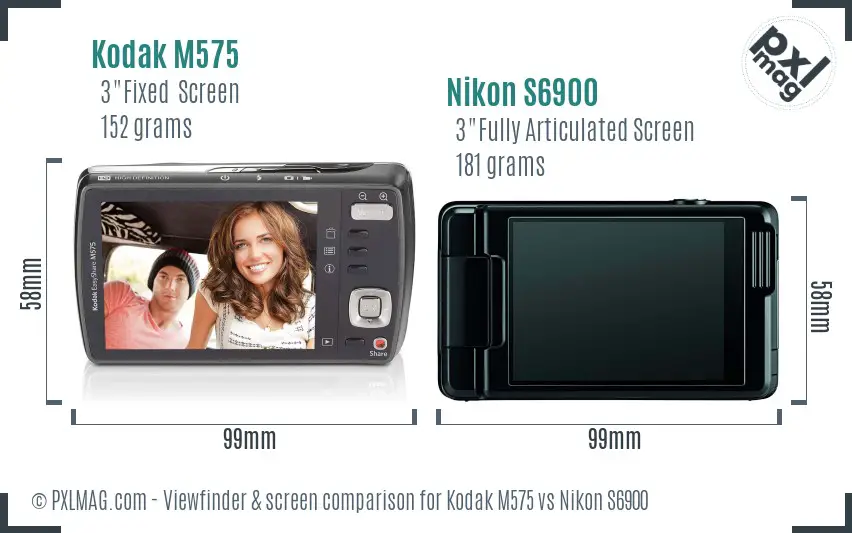 Kodak M575 vs Nikon S6900 Screen and Viewfinder comparison