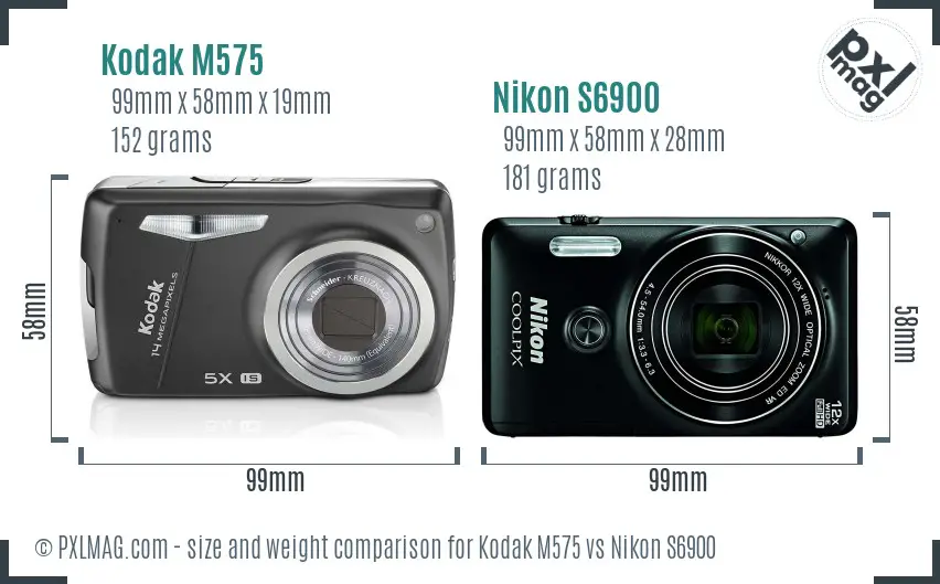 Kodak M575 vs Nikon S6900 size comparison