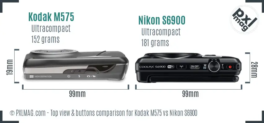 Kodak M575 vs Nikon S6900 top view buttons comparison