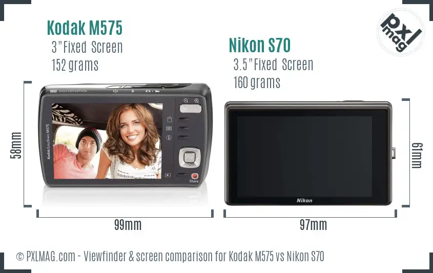 Kodak M575 vs Nikon S70 Screen and Viewfinder comparison