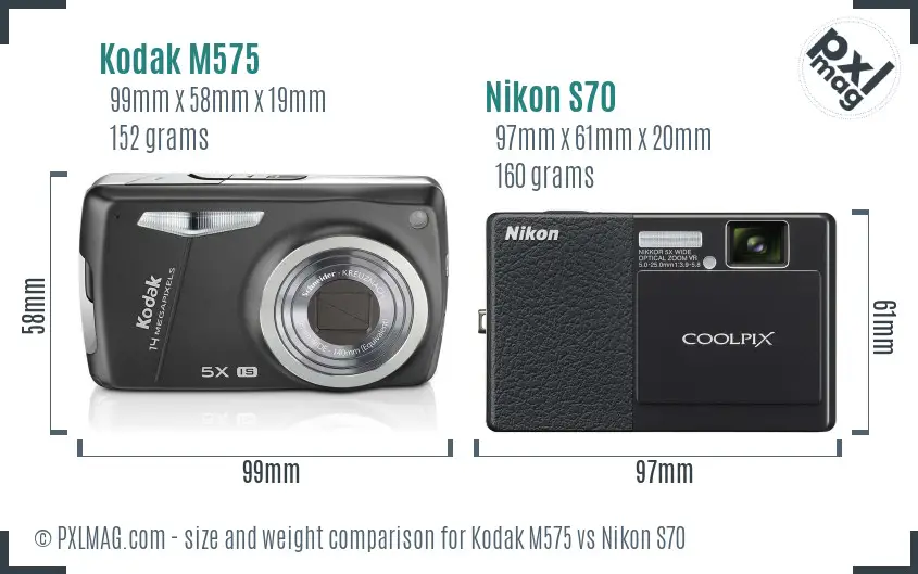 Kodak M575 vs Nikon S70 size comparison