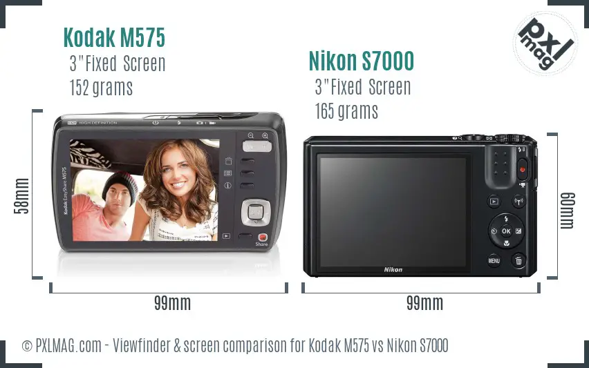 Kodak M575 vs Nikon S7000 Screen and Viewfinder comparison