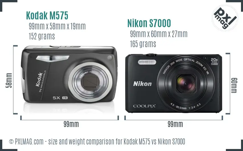 Kodak M575 vs Nikon S7000 size comparison