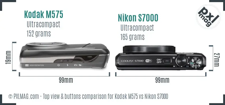 Kodak M575 vs Nikon S7000 top view buttons comparison