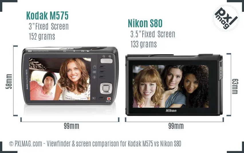 Kodak M575 vs Nikon S80 Screen and Viewfinder comparison