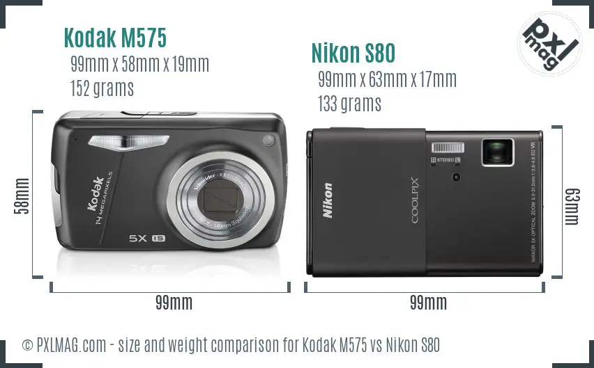Kodak M575 vs Nikon S80 size comparison