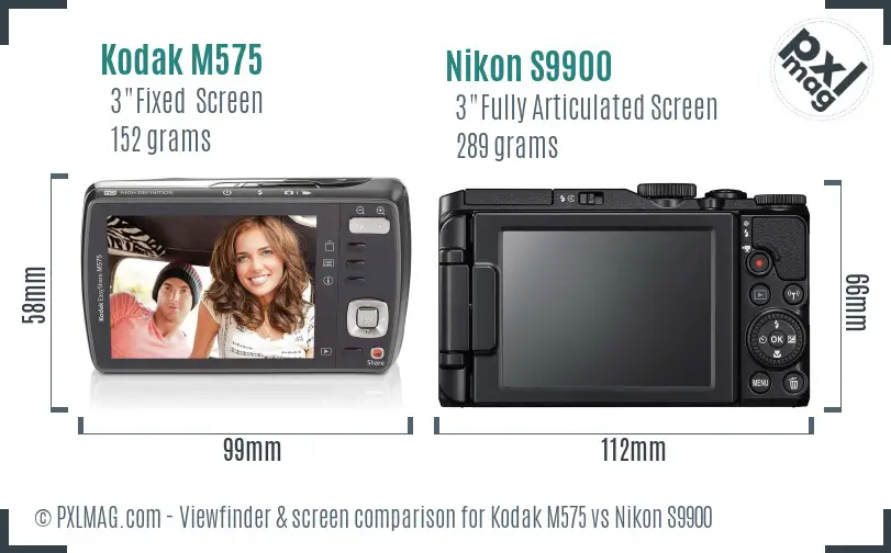 Kodak M575 vs Nikon S9900 Screen and Viewfinder comparison