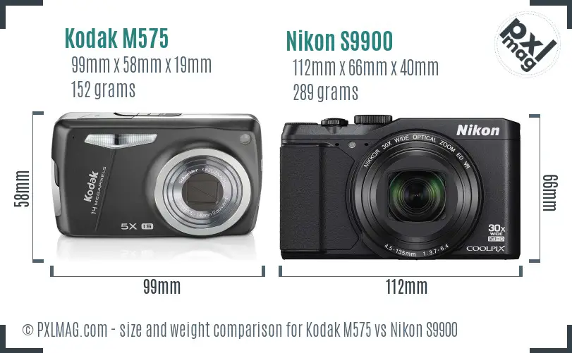 Kodak M575 vs Nikon S9900 size comparison