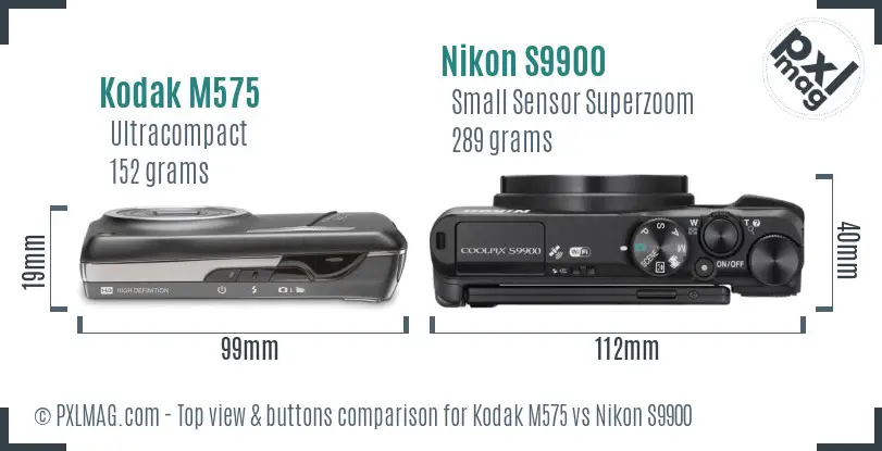 Kodak M575 vs Nikon S9900 top view buttons comparison