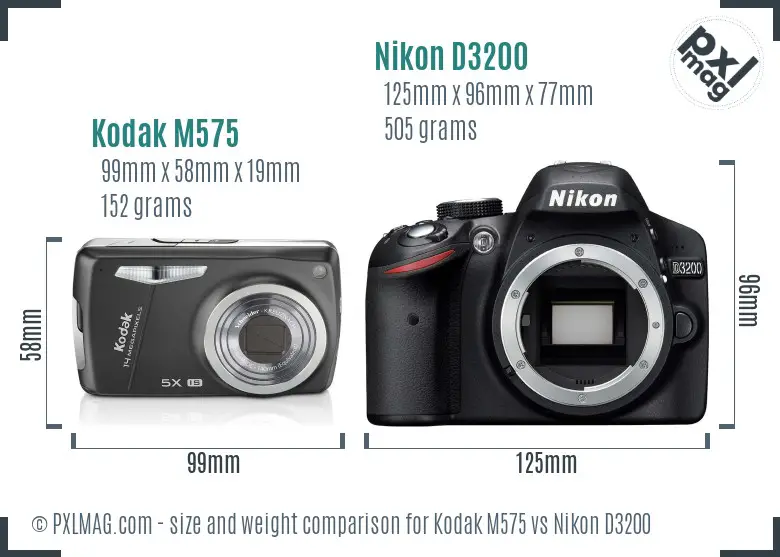 Kodak M575 vs Nikon D3200 size comparison