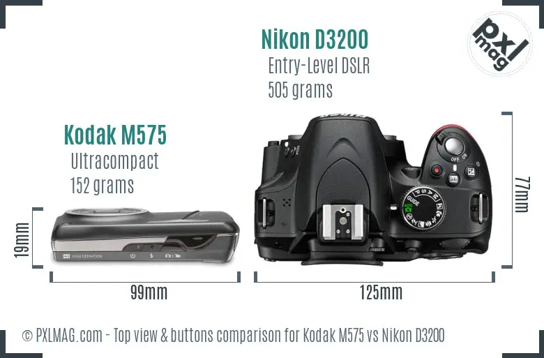 Kodak M575 vs Nikon D3200 top view buttons comparison