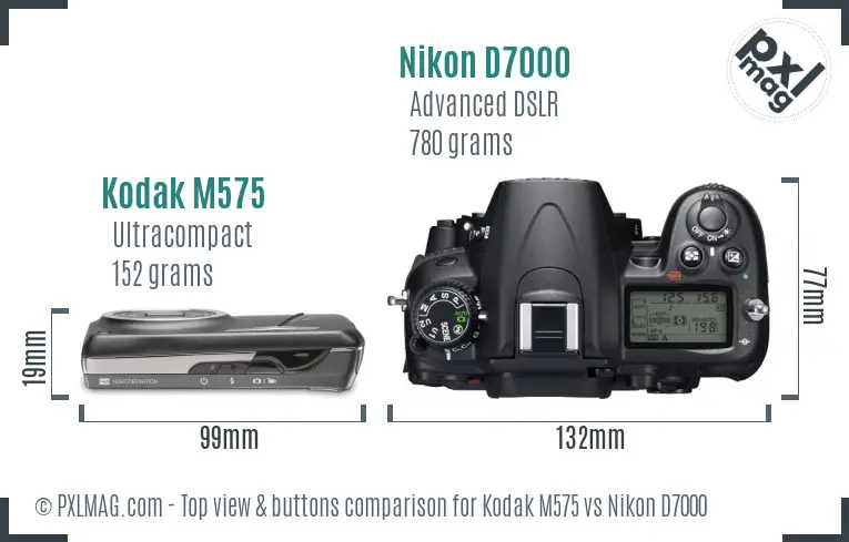 Kodak M575 vs Nikon D7000 top view buttons comparison Kodak M575 vs Nikon D7000 top view buttons comparison