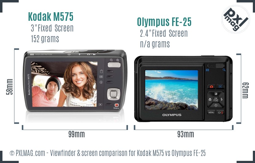 Kodak M575 vs Olympus FE-25 Screen and Viewfinder comparison
