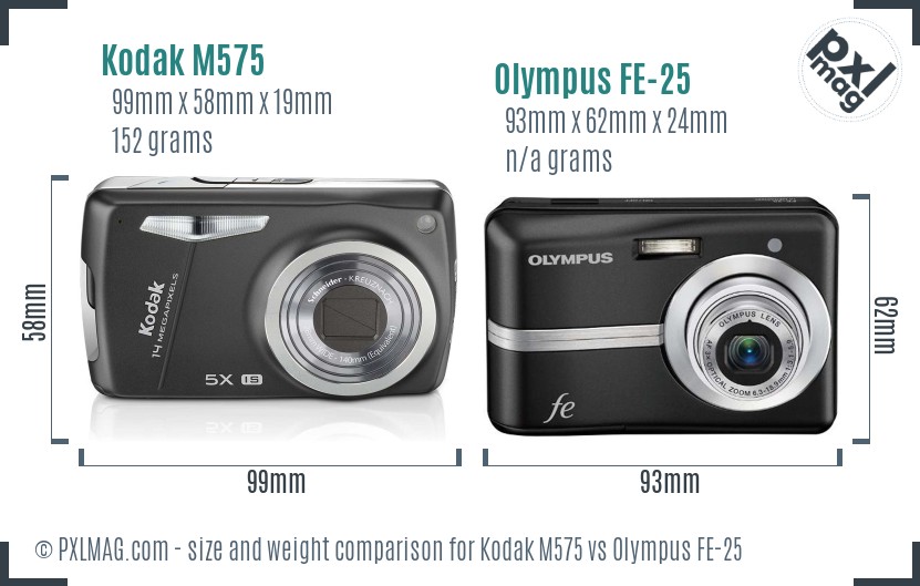 Kodak M575 vs Olympus FE-25 size comparison