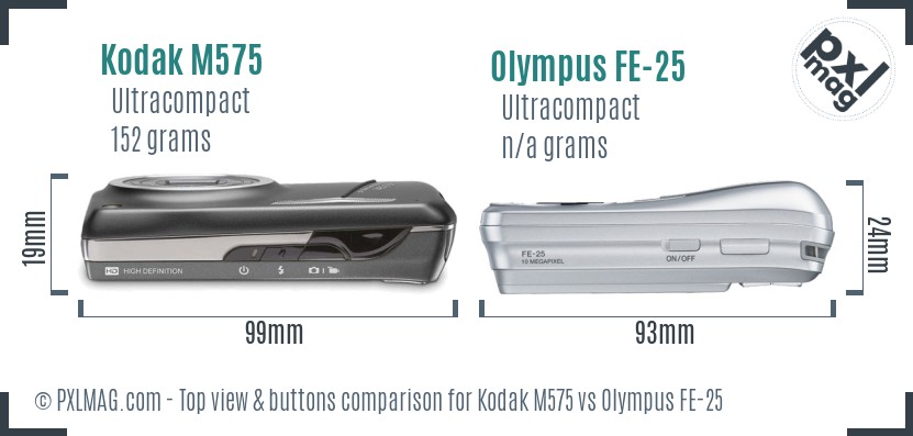 Kodak M575 vs Olympus FE-25 top view buttons comparison