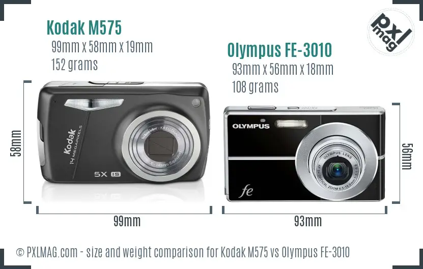 Kodak M575 vs Olympus FE-3010 size comparison