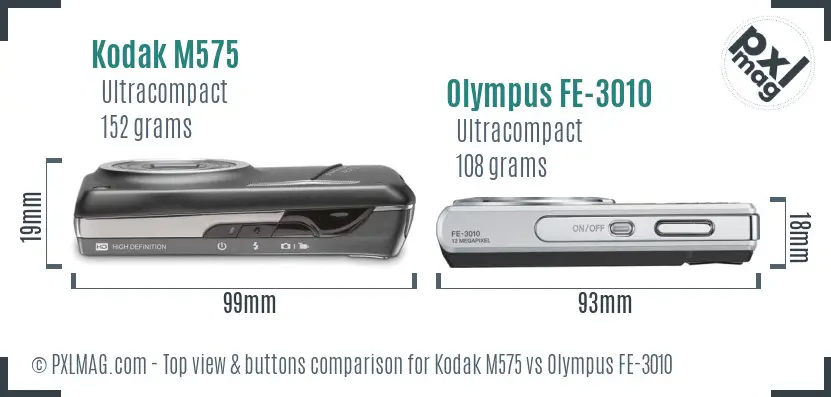Kodak M575 vs Olympus FE-3010 top view buttons comparison